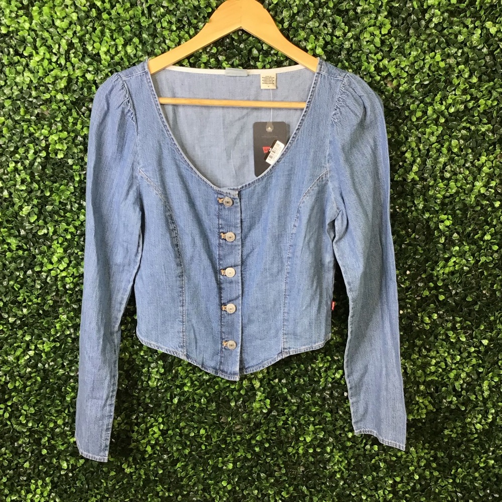 Levi's Light Blue Button-Down Women's corset long sleeve denim top